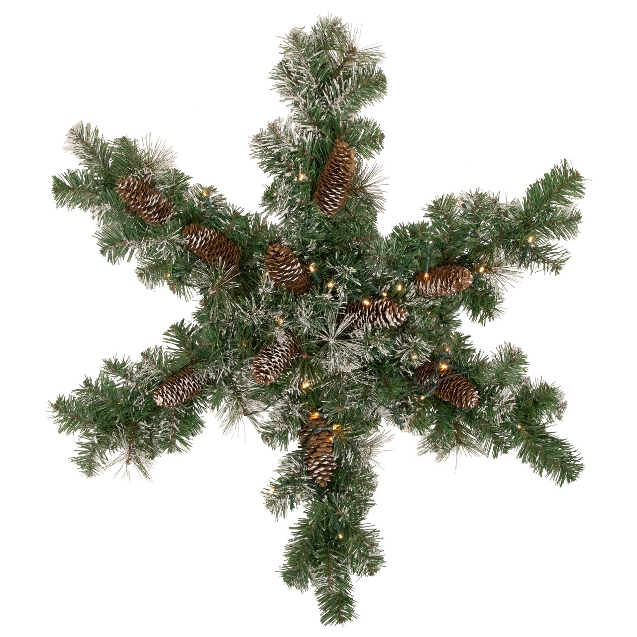Northlight 32&#x22; Pre-Lit Artificial Frosted Mixed Pine Christmas Snowflake Wreath